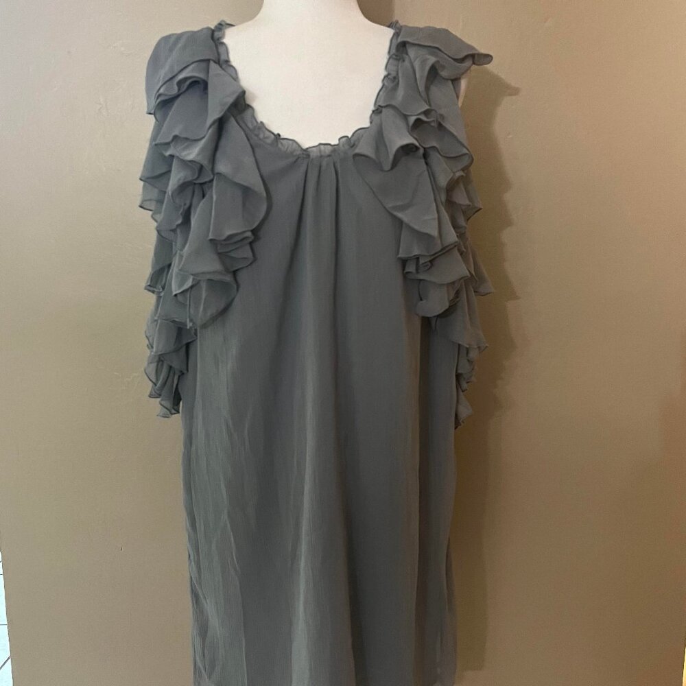 Go International Gray Size 13 Sleeveless Ruffle Accent Dress Knee Length